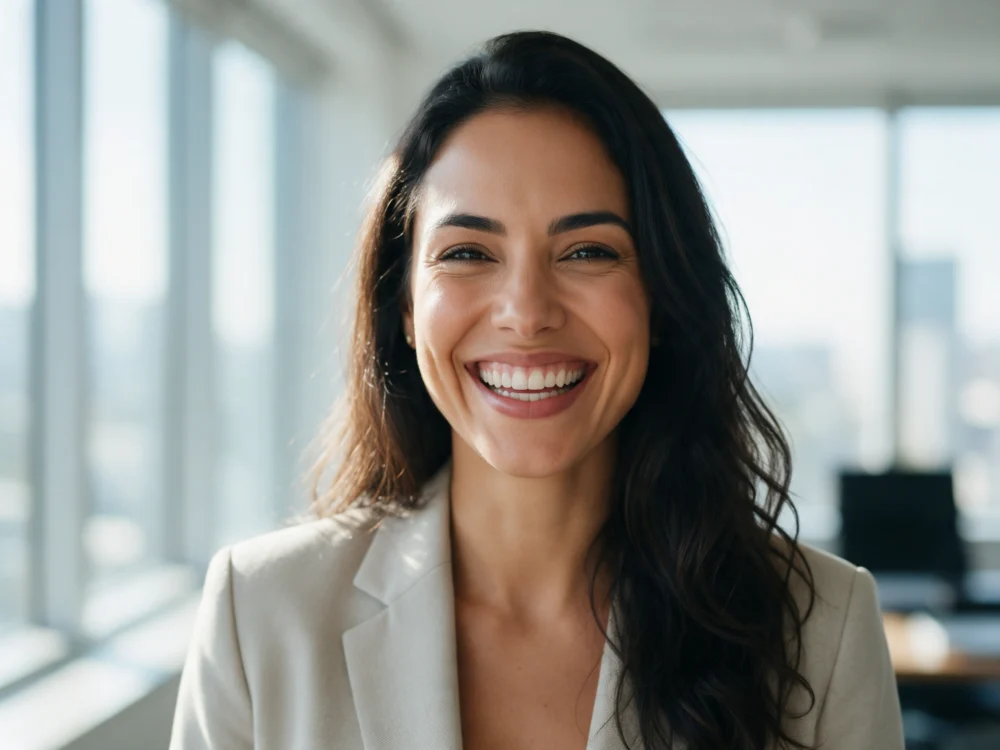 Cliente sorrindo em escritório
